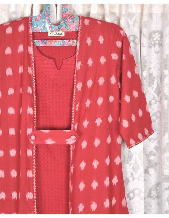 Red ikat jacket dress with matching handloom inner dress: LD560B-M-1