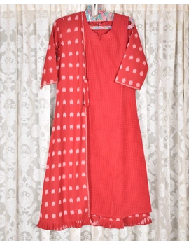 Red ikat jacket dress with matching handloom inner dress: LD560B-M-2-sm