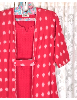 Red ikat jacket dress with matching handloom inner dress: LD560B-S-1-sm