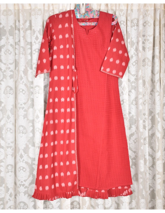 Red ikat jacket dress with matching handloom inner dress: LD560B-S-2