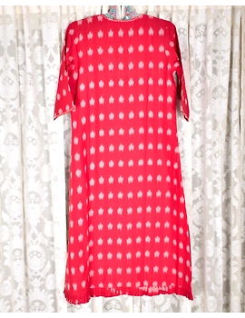 Red ikat jacket dress with matching handloom inner dress: LD560B-S-3-sm