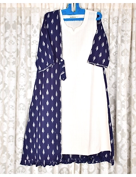 Blue ikat jacket dress with matching handloom inner dress: LD560C-LD560C-L-sm