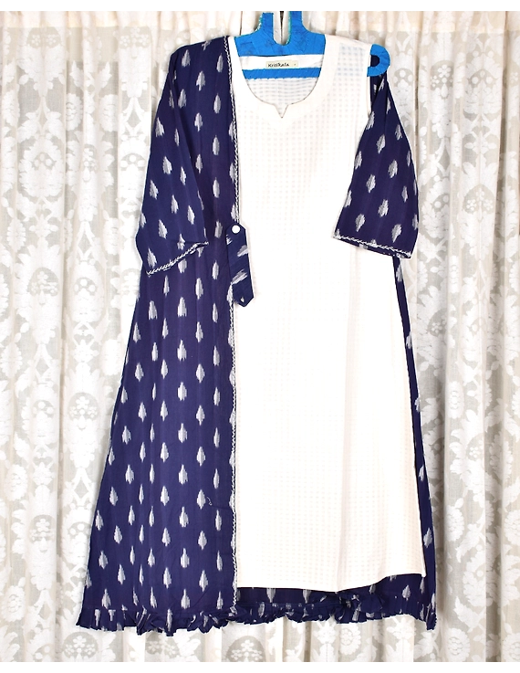Blue ikat jacket dress with matching handloom inner dress: LD560C-LD560C-L