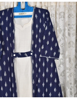 Blue ikat jacket dress with matching handloom inner dress: LD560C-L-1-sm