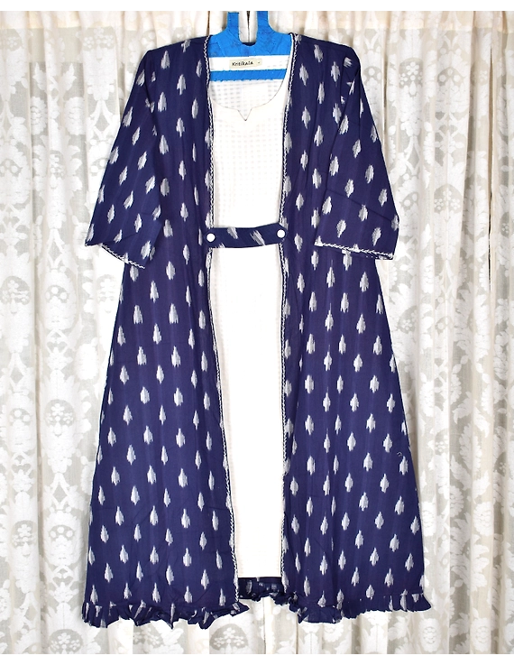 Blue ikat jacket dress with matching handloom inner dress: LD560C-L-2
