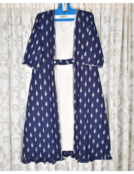 Blue ikat jacket dress with matching handloom inner dress: LD560C-L-2-sm