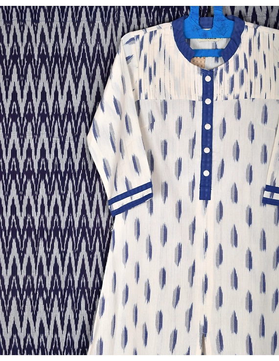 White ikat long kurti with matching pants : LD570C-L-1
