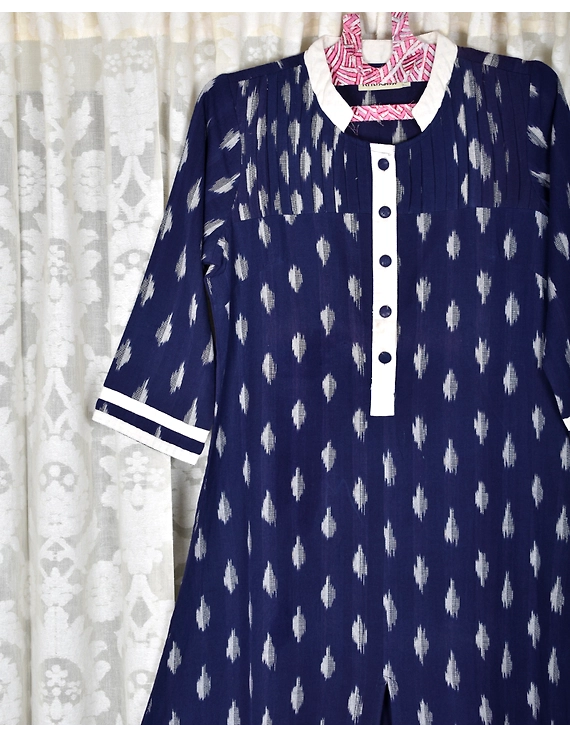 Blue ikat long kurti with matching pants : LD570D-M-2