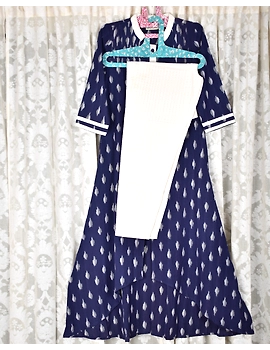 Blue ikat long kurti with matching pants : LD570D-S-1-sm
