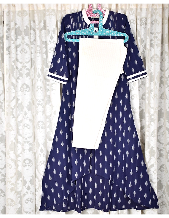 Blue ikat long kurti with matching pants : LD570D-S-1
