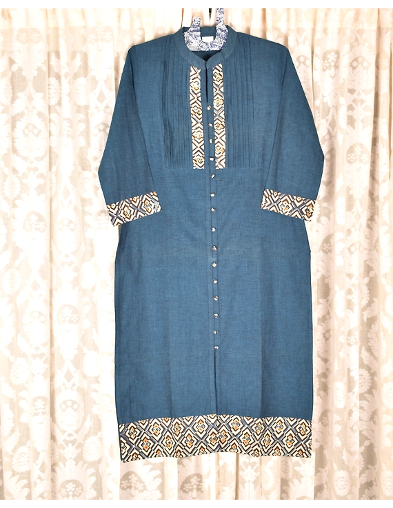 BLUE MANGALAGIRI KURTA WITH KALAMKARI DETAILS : LK120B-M-1