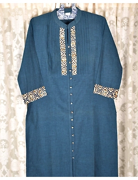 BLUE MANGALAGIRI KURTA WITH KALAMKARI DETAILS : LK120B-LK120B-S-sm
