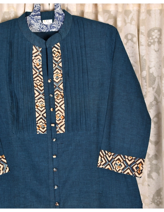 BLUE MANGALAGIRI KURTA WITH KALAMKARI DETAILS : LK120B-S-3