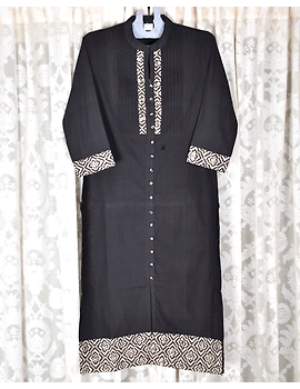 BLACK MANGALAGIRI KURTA WITH KALAMKARI DETAILS : LK120D-LK120D-L-sm