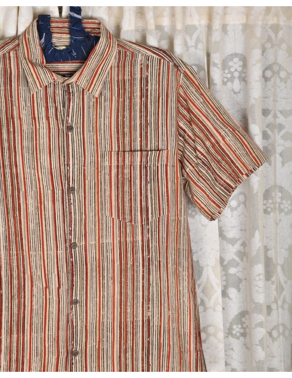 Maroon kalamkari stripe casual shirt: GT420A-S-2