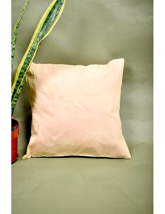 Beige Silk Cushion Cover With Round Embroidery : HCC49A-HCC41A