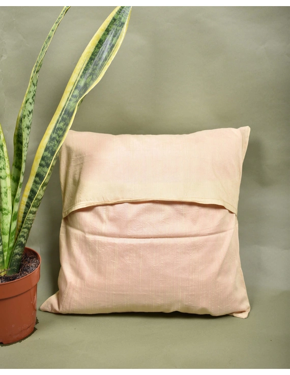 Beige Silk Cushion Cover With Round Embroidery : HCC49A-1