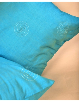 Sky blue Silk Cushion Cover With Round Embroidery : HCC40A-3-sm