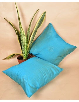 Sky blue Silk Cushion Cover With Round Embroidery : HCC40A-HCC40A-sm