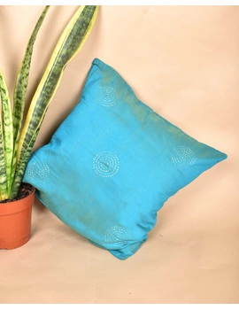 Sky blue Silk Cushion Cover With Round Embroidery : HCC40A-2-sm