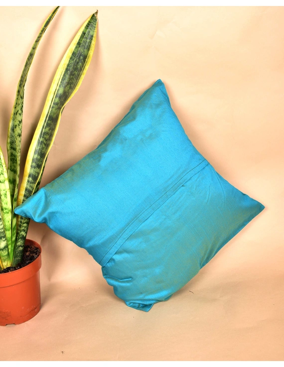 Sky blue Silk Cushion Cover With Round Embroidery : HCC40A-1
