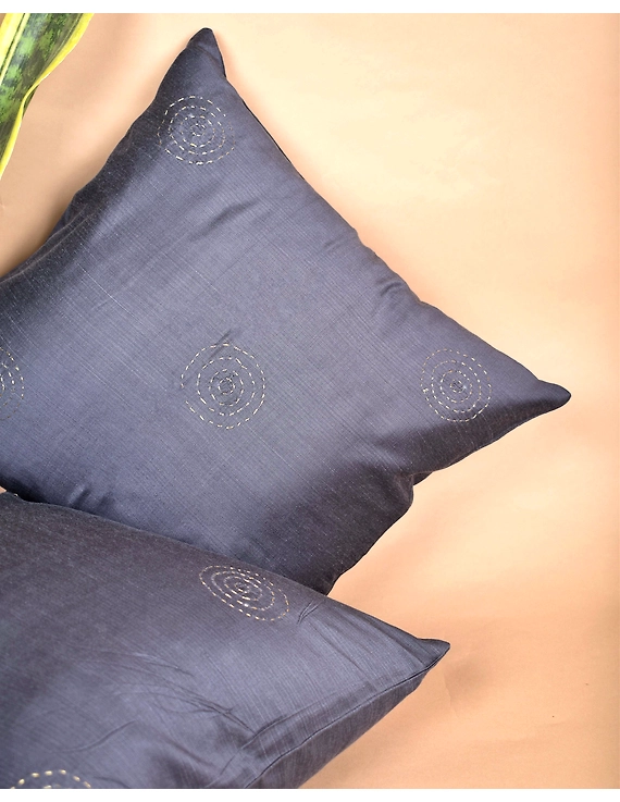Grey Silk Cushion Cover With Round Embroidery : HCC41B-1