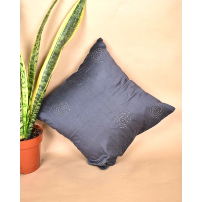 Grey Silk Cushion Cover With Round Embroidery : HCC41B