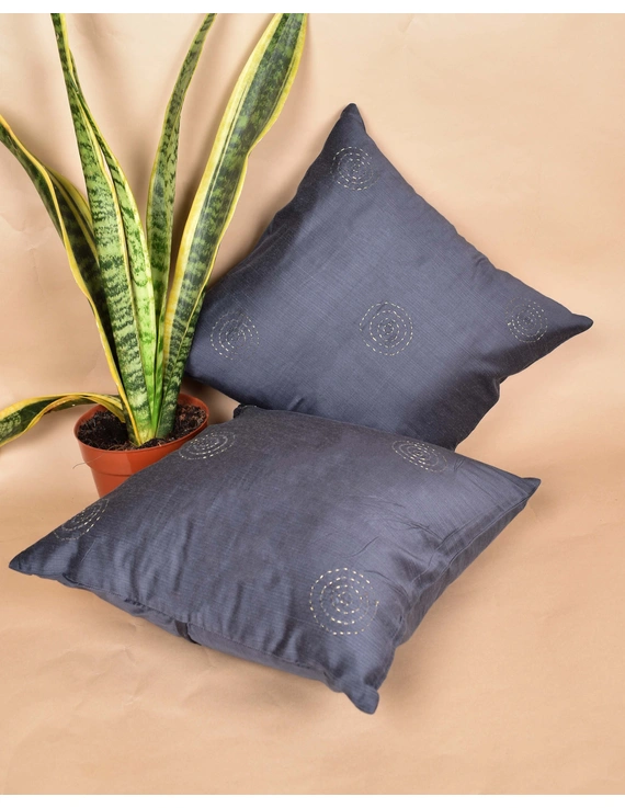 Grey Silk Cushion Cover With Round Embroidery : HCC41B-3