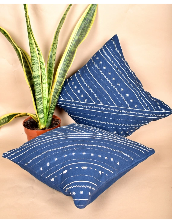 Indigo hand embroidered cushion cover : HCC18-HCC18