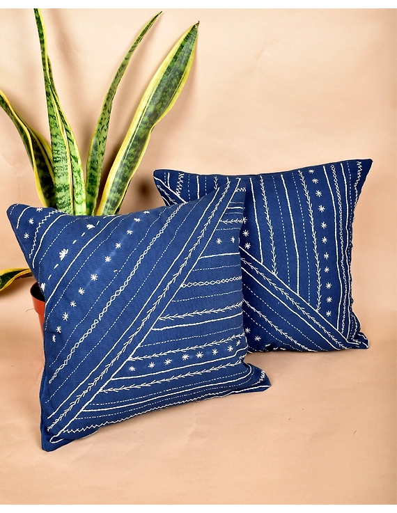 Indigo hand embroidered cushion cover : HCC18-1