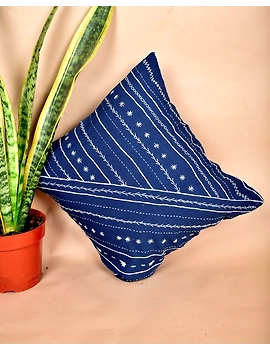 Indigo hand embroidered cushion cover : HCC18-2-sm