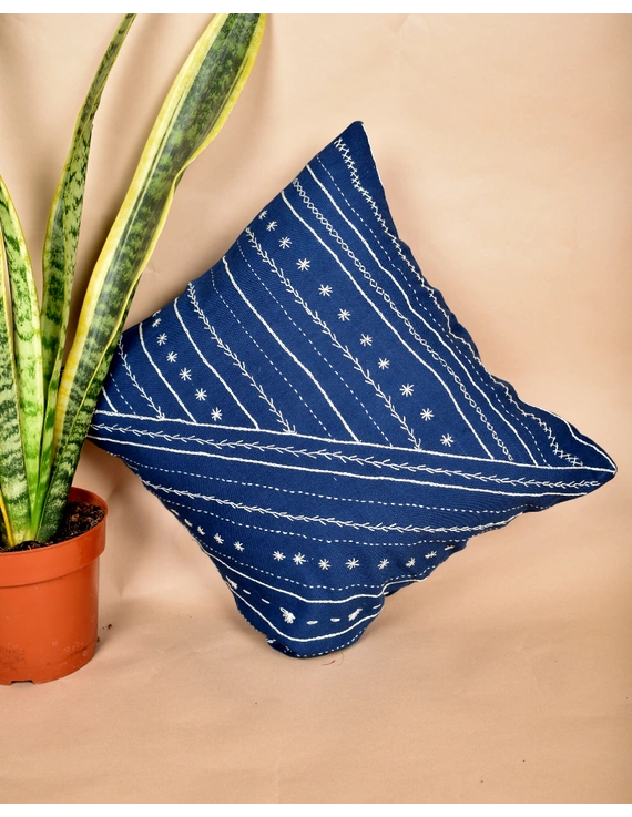 Indigo hand embroidered cushion cover : HCC18-2