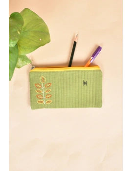 Lite Green Pencil pouch with hand embroidery - PPH02I-PPH02I-sm