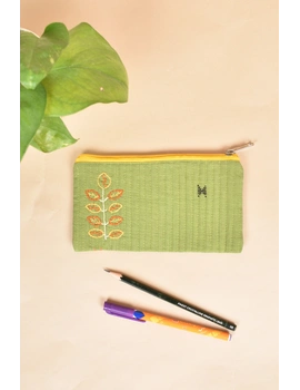 Lite Green Pencil pouch with hand embroidery - PPH02I-1-sm