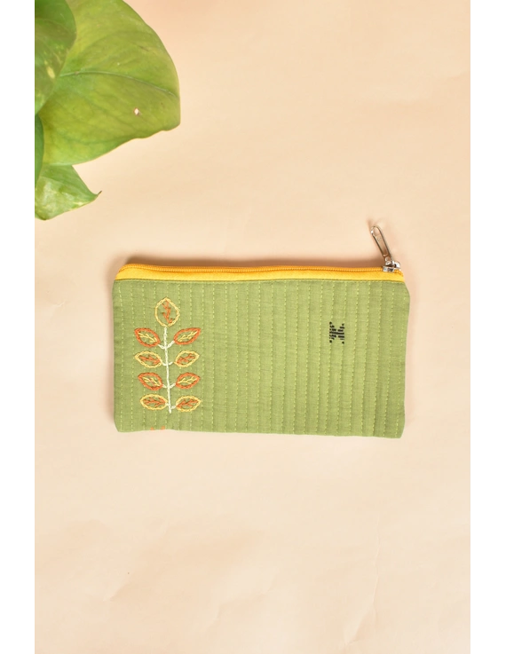 Lite Green Pencil pouch with hand embroidery - PPH02I-2