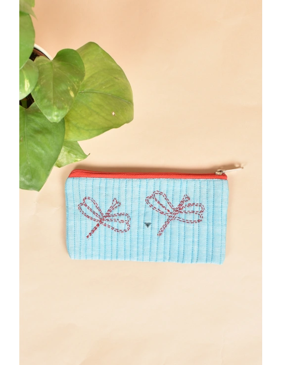 Lite Blue Pencil pouch with hand embroidery - PPH02J-2
