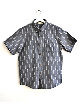 Grey Ikat Cotton Casual Shirt For Men: GT420I-GT-420I-XL-sm