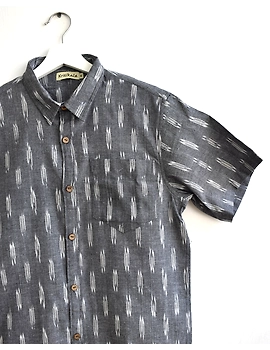 Grey Ikat Cotton Casual Shirt For Men: GT420I-XL-1-sm