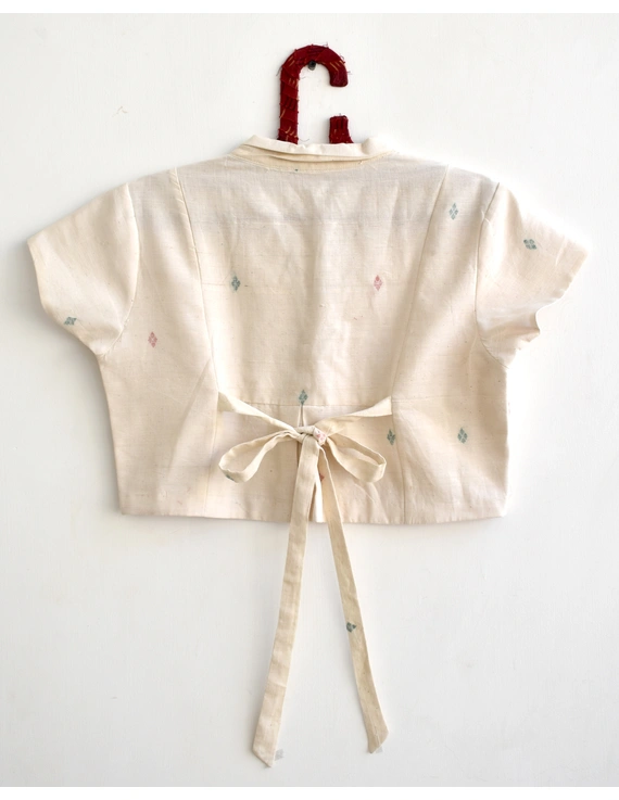 White Jamdhani Blouse With Back Ties-RB08C-S-1