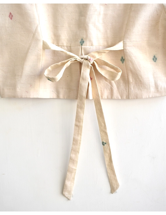 White Jamdhani Blouse With Back Ties-RB08C-S-4