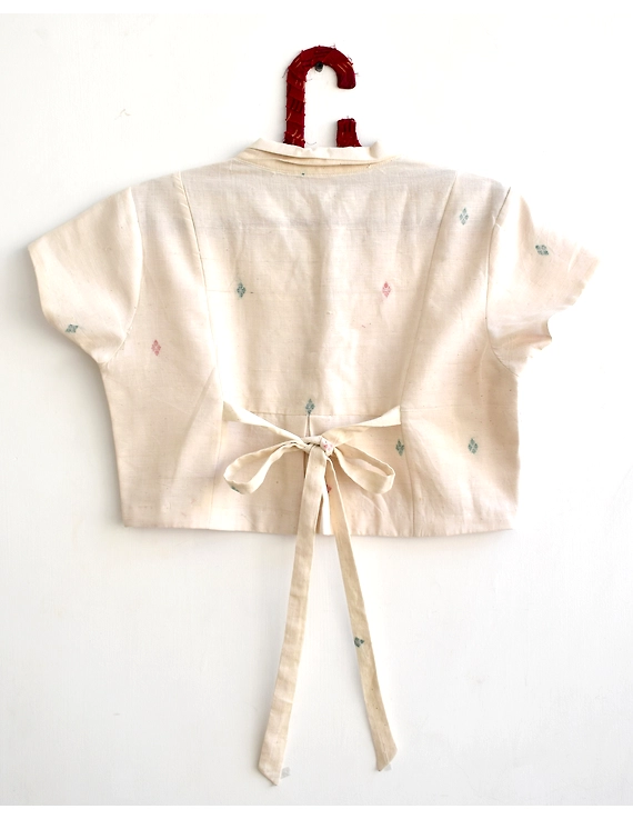 White Jamdhani Blouse With Back Ties-RB08C-RB08C-XL