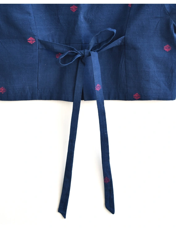 Dark Blue Handloom Blouse With Back Ties - RB08D-M-2