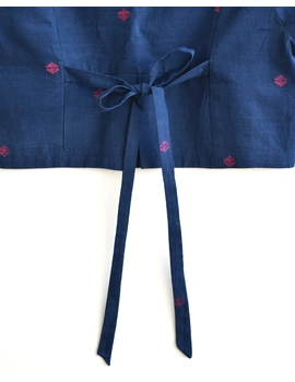 Dark Blue Handloom Blouse With Back Ties - RB08D-XL-2-sm