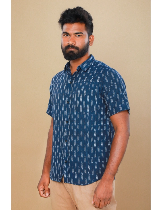 Navy Blue Casual Mens Shirt In Ikat cotton: GT420C-GT420C-S