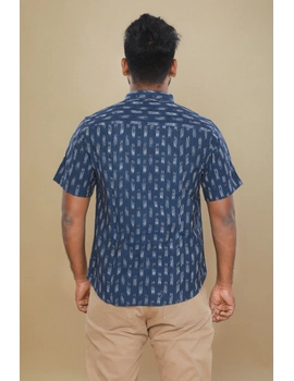 Navy Blue Casual Mens Shirt In Ikat cotton: GT420C-M-2-sm