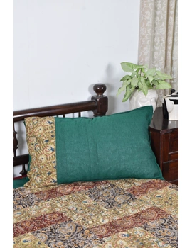 Kalamkari patchwork reversible double bedcover in orange and green: HBC01A-90 x 96-4-sm