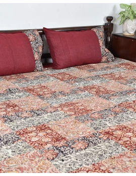 Kalamkari patchwork reversible double bedcover in maroon and black: HBC01B-HBC01B-K-sm