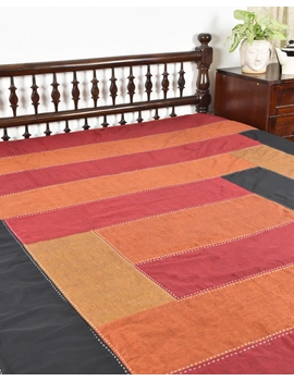 Kalamkari patchwork reversible double bedcover in maroon and black: HBC01B-90 x 96-2-sm