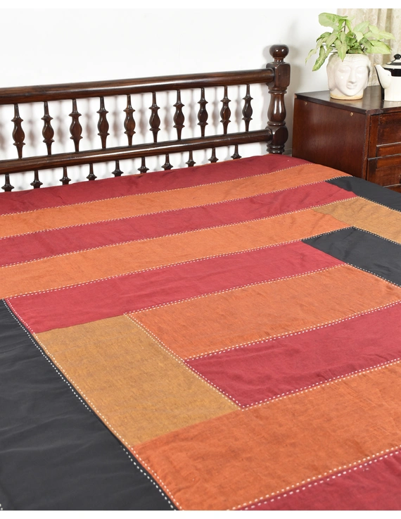 Kalamkari patchwork reversible double bedcover in maroon and black: HBC01B-90 x 96-2