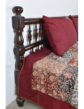 Kalamkari patchwork reversible double bedcover in maroon and black: HBC01B-90 x 96-5-sm